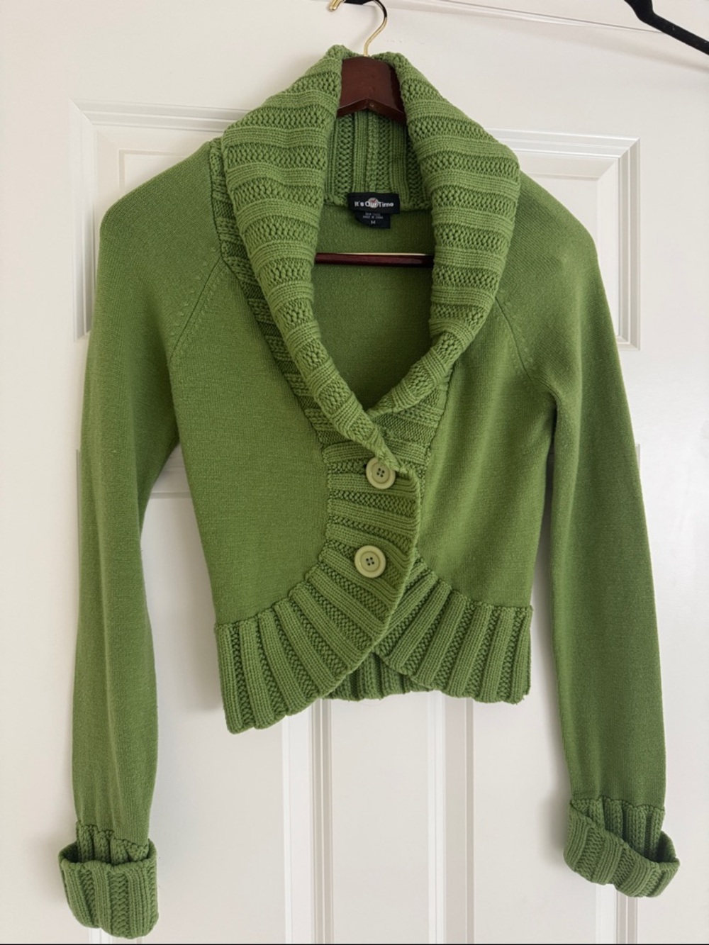 It's Our Time Green Shawl-Collar Button Cardigan